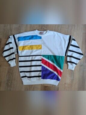 C.A Sport Vintage 80s Colorblock Striped Crewneck Sweater Medium